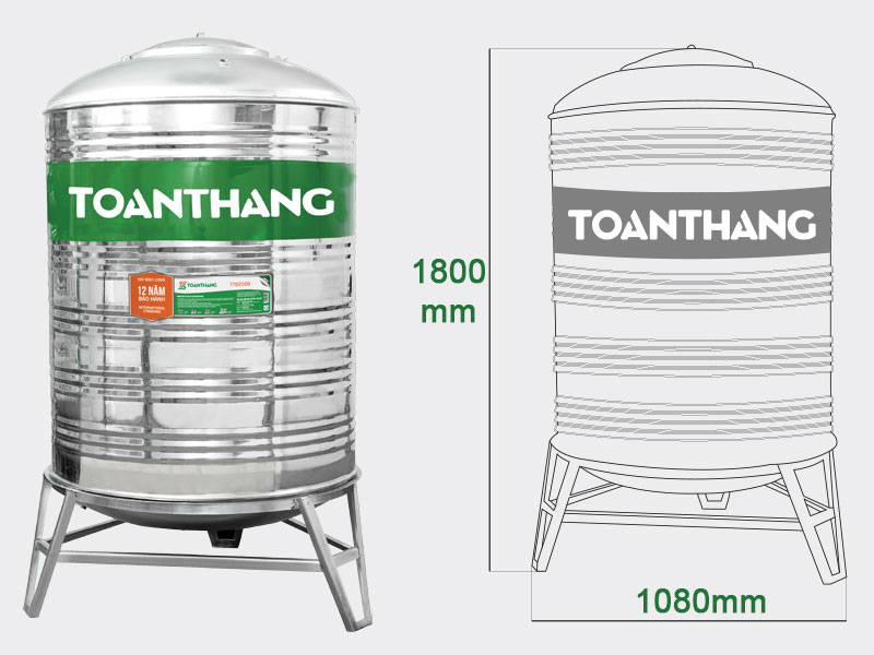 Bồn nước inox 1200l đứng Toàn Thắng (TT1200D)